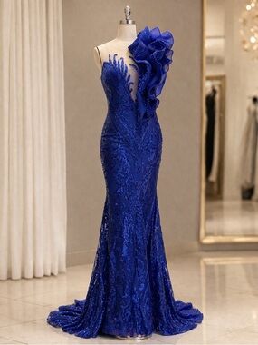 NEW WITHOUT TAG Unique Royal Blue Evening Gown Formal Dress